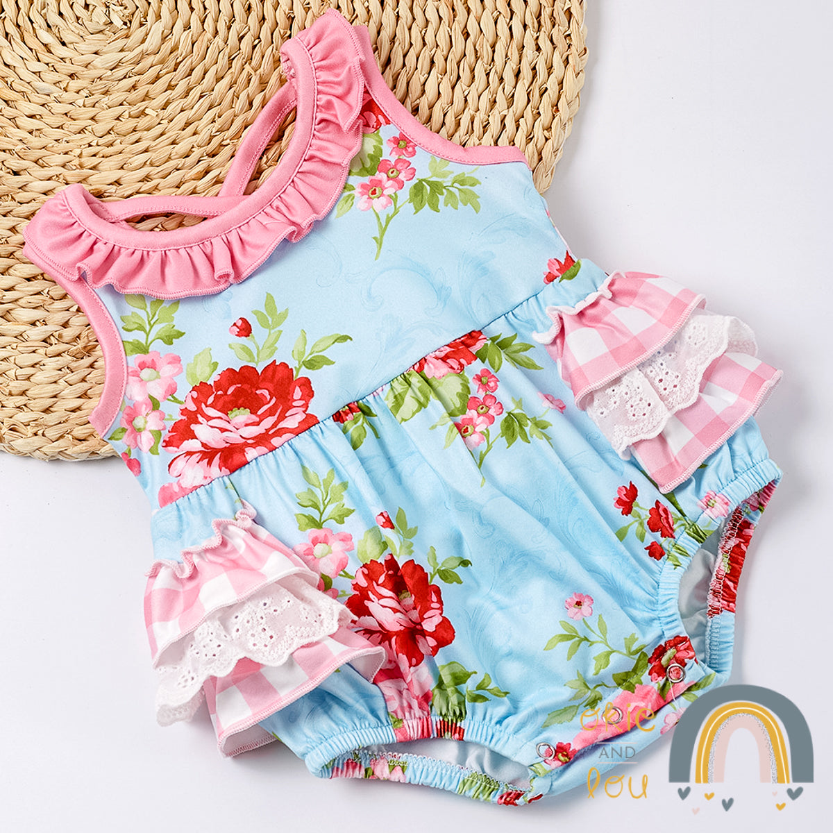 Plaid Roses Romper