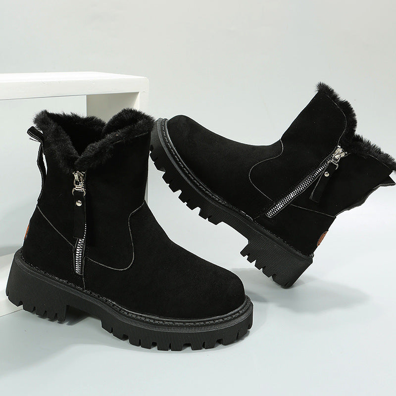 Faux Fur Zipped Boots-Black