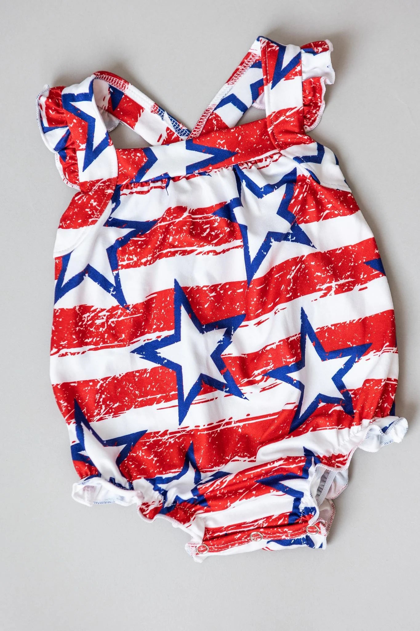 Mila & Rose Stars & Stripes Ruffle Cross Back Romper