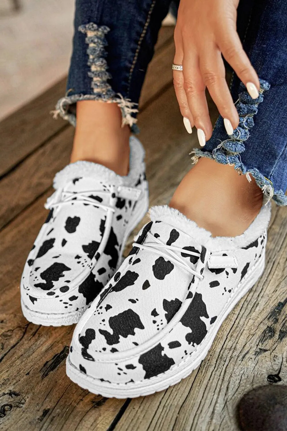 Leopard-Print Fleece Flat Slip-On Loafers
