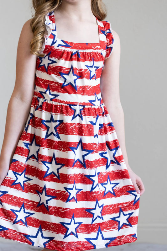 Mila & Rose Stars & Stripes Ruffle Cross Back Dress