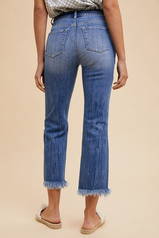 Annie Wear Distressed Raw Hem Straight Leg Cropped Jeans