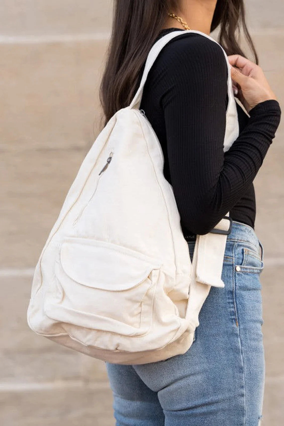 Oversized Cotton Canvas Sling Bag