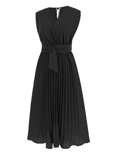 Tied Surplice Pleated Tank Dress