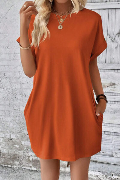 Pocketed Round Neck Short Sleeve Dress